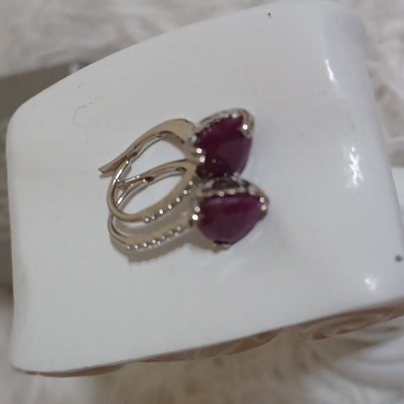 Colleen Lopez Sterling Silver Ruby & White Zircon Heart Drop Earrings NEW - Picture 8 of 9